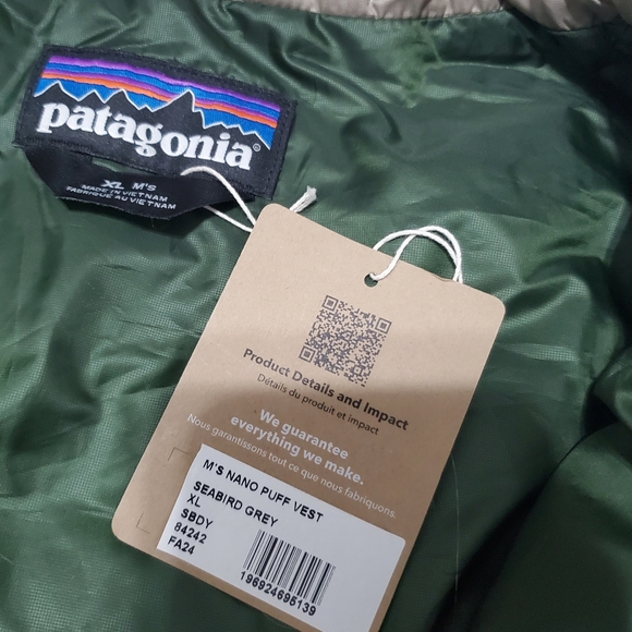 Patagonia Nano Puff Packable Vest Seabird Grey Mens XL NEW - Picture 9 of 11